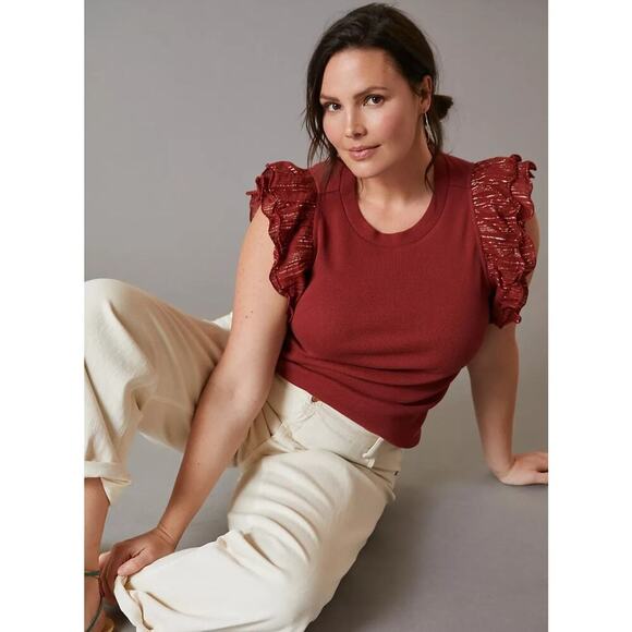 Anthropologie Tops - Anthropologie Lurex Ruffle Sleeve Women's Top Size: S